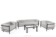 Gartenmöbel-Set 2x Sessel, Dreisitzer-Sofa, Tisch dunkelgrau/dunkelgrau/weiß