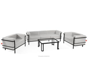 TRIGLO, https://konsimo.de/kollektion/triglo/ Gartenmöbel-Set 2x Sessel, Dreisitzer-Sofa, Tisch dunkelgrau/dunkelgrau/weiß dunkelgrau/dunkelgrau/weiß - Foto