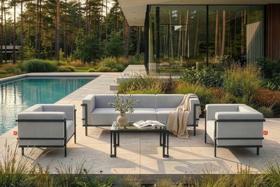 TRIGLO Gartenmöbel-Set 2x Sessel, Dreisitzer-Sofa, Tisch dunkelgrau/dunkelgrau/weiß dunkelgrau/dunkelgrau/weiß - Foto 19