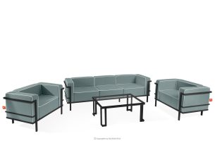 TRIGLO, https://konsimo.de/kollektion/triglo/ Gartenmöbel-Set 2x Sessel, Dreisitzer-Sofa, Tisch dunkelgrau/dunkelgrün/weiß dunkelgrau/dunkelgrün/weiß - Foto