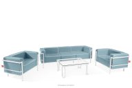 Gartenmöbel-Set 2x Sessel, Dreisitzer-Sofa, Tisch weiß/meerblau/weiß