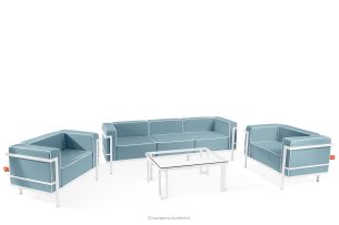 TRIGLO, https://konsimo.de/kollektion/triglo/ Gartenmöbel-Set 2x Sessel, Dreisitzer-Sofa, Tisch weiß/meerblau/weiß weiß/marineblau/weiß - Foto