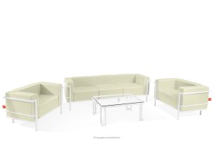 TRIGLO, https://konsimo.de/kollektion/triglo/ Gartenmöbel-Set 2x Sessel, Dreisitzer-Sofa, Tisch weiß/hellgrün/weiß weiß/hellgrün/weiß - Foto