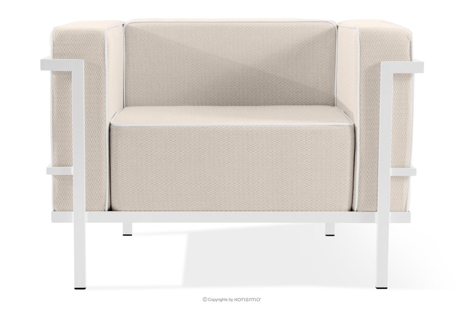 TRIGLO Gartenmöbel-Set 2x Sessel, Dreisitzer-Sofa, Tisch weiß/dunkelbeige/weiß weiß/dunkelbeige/weiß - Foto 5