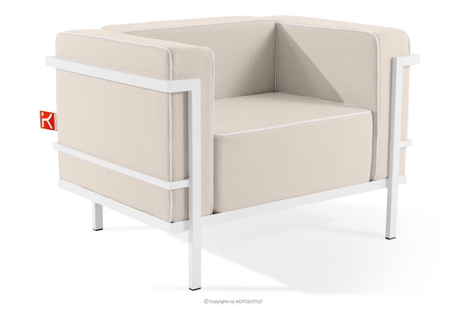 TRIGLO Gartenmöbel-Set 2x Sessel, Dreisitzer-Sofa, Tisch weiß/dunkelbeige/weiß weiß/dunkelbeige/weiß - Foto 6