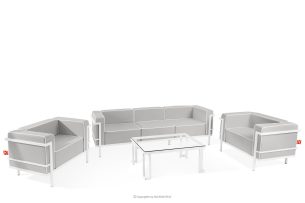 TRIGLO, https://konsimo.de/kollektion/triglo/ Gartenmöbel-Set 2x Sessel, Dreisitzer-Sofa, Tisch weiß/dunkelgrau/weiß weiß/dunkelgrau/weiß - Foto