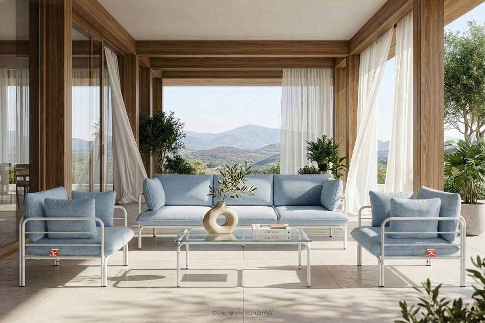 RAMBE Loft-Gartensofa 3 auf Metallbeinen weiß/marineblau/weiß weiß/marineblau/weiß - Foto 10