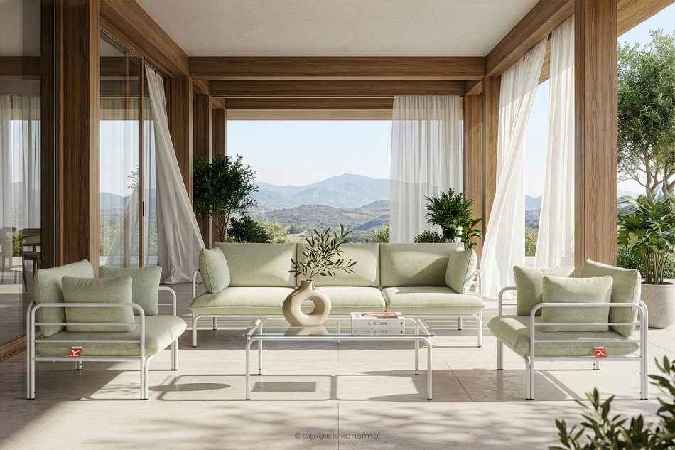 RAMBE Loft-Gartensofa 3 auf Metallbeinen weiß/hellgrün/weiß weiß/hellgrün/weiß - Foto 10