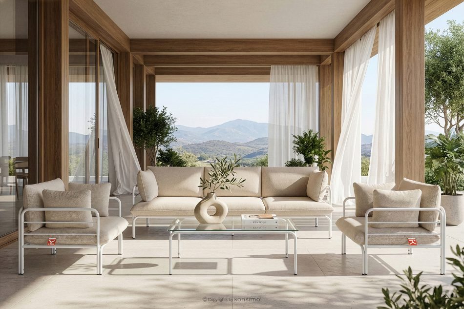 RAMBE Loft-Gartensofa 3 auf Metallbeinen weiß/beige/weiß weiß/beige/weiß - Foto 10