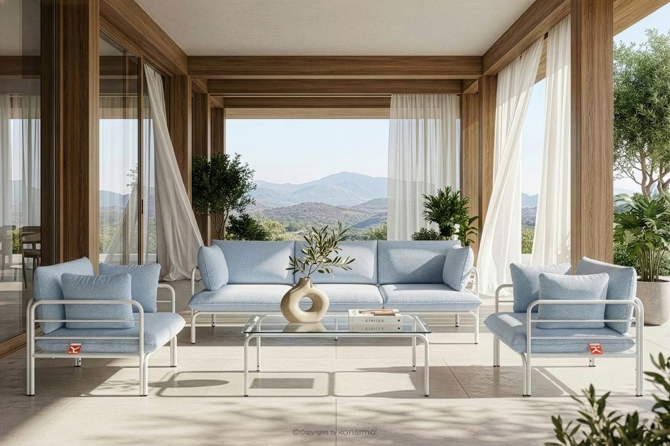 RAMBE Loft-Gartensofa 3 auf Metallbeinen weiß/hellblau/weiß weiß/hellblau/weiß - Foto 10