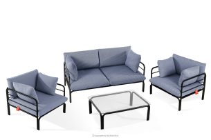 RAMBE, https://konsimo.de/kollektion/rambe/ Gartenmöbel-Set 2x Sessel, Zweisitzer-Sofa, Tisch anthrazit/marineblau/weiß anthrazit/marineblau/weiß - Foto