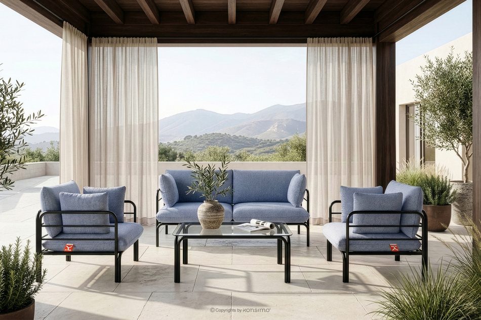 RAMBE Gartenmöbel-Set 2x Sessel, Zweisitzer-Sofa, Tisch anthrazit/marineblau/weiß anthrazit/marineblau/weiß - Foto 18