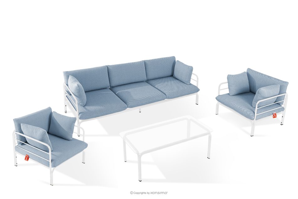 RAMBE Gartenmöbel-Set 2x Sessel, Dreisitzer-Sofa, Tisch weiß/marineblau/weiß weiß/meerblau/weiß - Foto 0