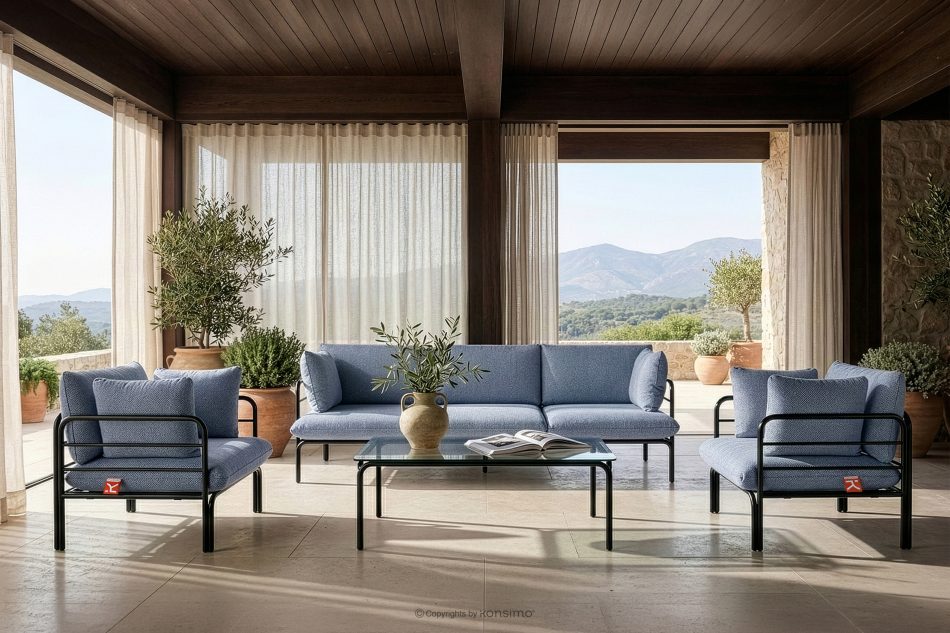 RAMBE Gartenmöbel-Set 2x Sessel, Dreisitzer-Sofa, Tisch anthrazit/marineblau/weiß anthrazit/marineblau/weiß - Foto 18