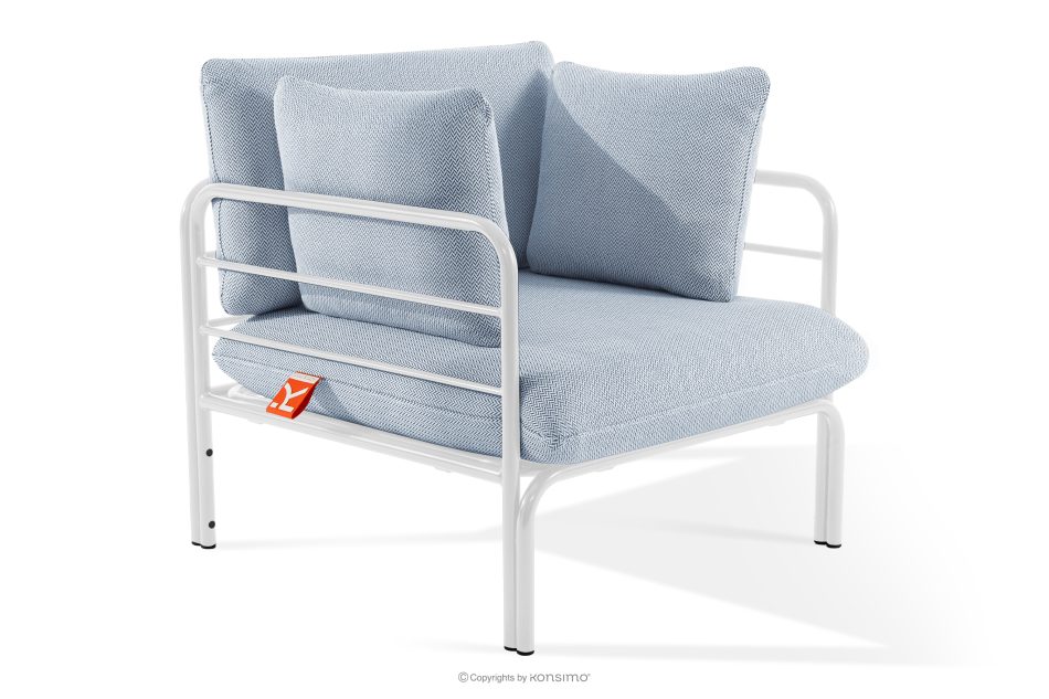 RAMBE Gartenmöbel-Set 2x Sessel, Dreisitzer-Sofa, Tisch weiß/hellblau/weiß weiß/hellblau/weiß - Foto 6