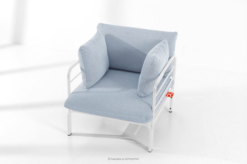 RAMBE Gartenmöbel-Set 2x Sessel, Dreisitzer-Sofa, Tisch weiß/hellblau/weiß weiß/hellblau/weiß - Foto 17