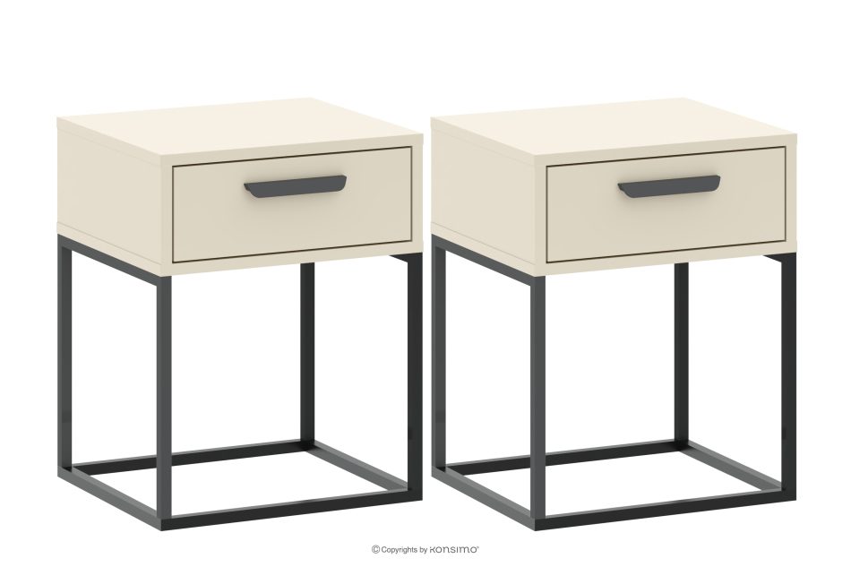 RECTUS Cremefarbener Nachttisch mit Schublade 2 Stück cremefarben/schwarz - Foto 0