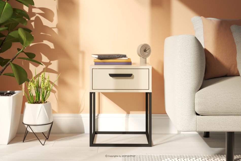 RECTUS Cremefarbener Nachttisch mit Schublade 2 Stück cremefarben/schwarz - Foto 1