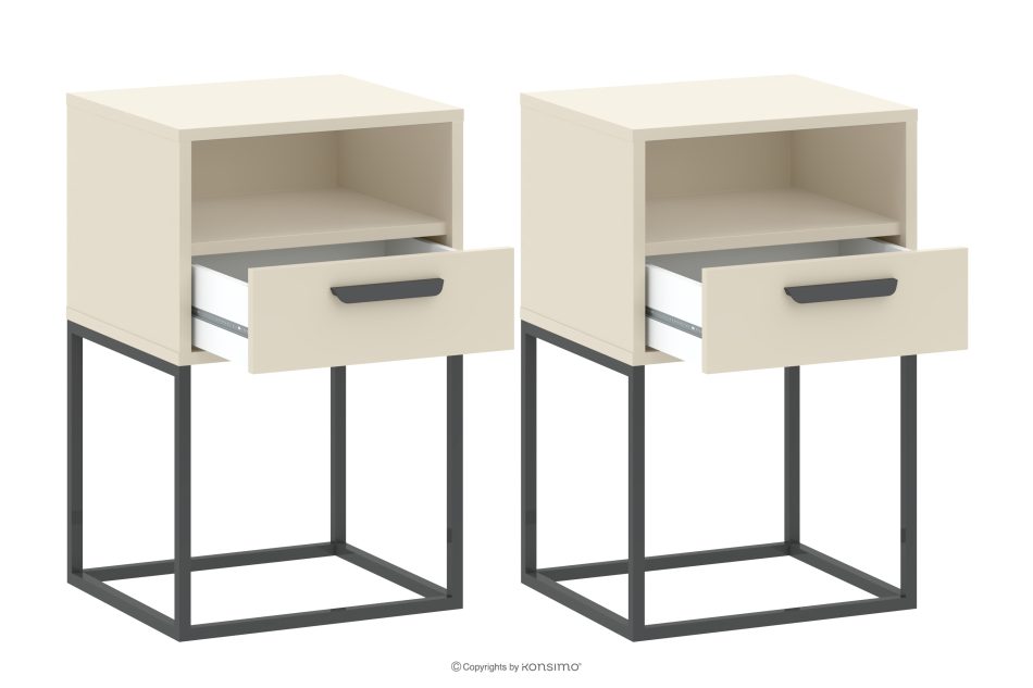 RECTUS Kleiner Nachttisch mit Schublade cremefarben 2 Stück cremefarben/schwarz - Foto 2