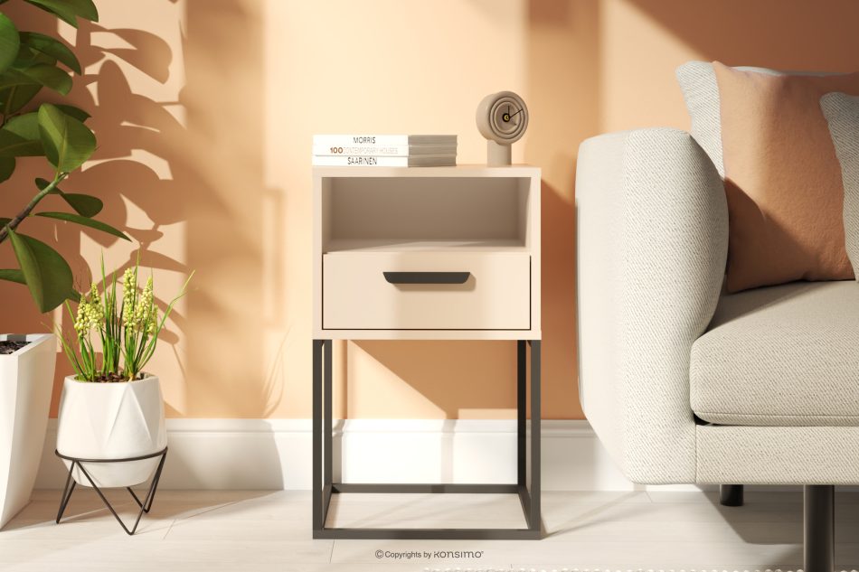 RECTUS Kleiner Nachttisch mit Schublade cremefarben 2 Stück cremefarben/schwarz - Foto 1