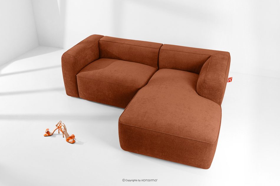 FUBBO Weiches Ecksofa aus einem geflochtenen Gewebestoff rechts rot rotbraun - Foto 1