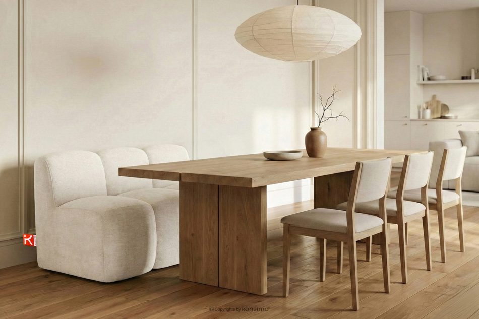 BRESCO Gepolsterte Esszimmerbank 120 cm cremefarbener Chenille-Stoff cremefarben - Foto 1