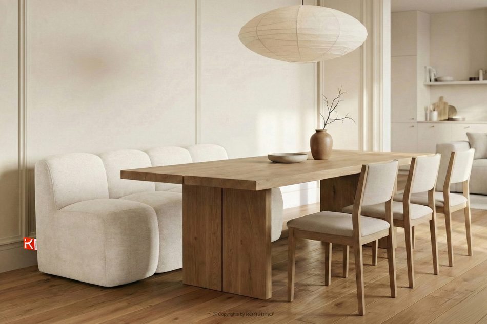 BRESCO Gepolsterte Esszimmerbank 160 cm cremefarbener Chenille-Stoff cremefarben - Foto 1