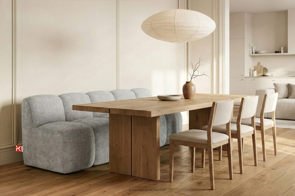 BRESCO Gepolsterte Bank mit Rückenlehne 200 cm hellgrauer Chenille-Stoff hellgrau - Foto 1