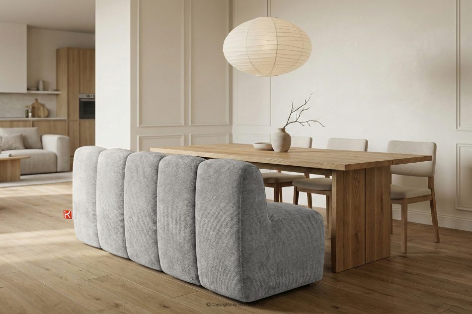 BRESCO Gepolsterte Bank mit Rückenlehne 200 cm hellgrauer Chenille-Stoff hellgrau - Foto 9