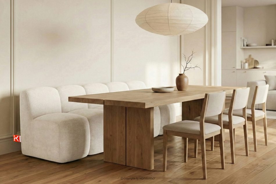 BRESCO Gepolsterte Bank mit Rückenlehne 200 cm cremefarbener Chenille-Stoff cremefarben - Foto 1