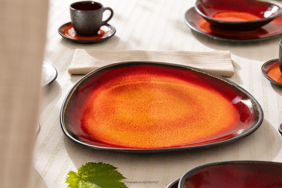 PRIMA Flacher Servierteller handglasiert rot rot - Foto 10