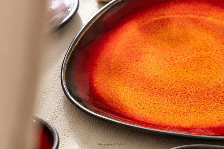 PRIMA Flacher Servierteller handglasiert rot rot - Foto 12