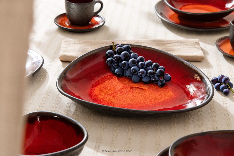 PRIMA Handglasierte tiefe Servierplatte rot rot - Foto 1