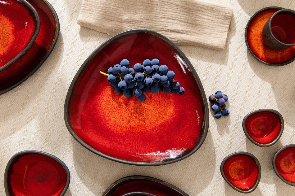 PRIMA Handglasierte tiefe Servierplatte rot rot - Foto 9