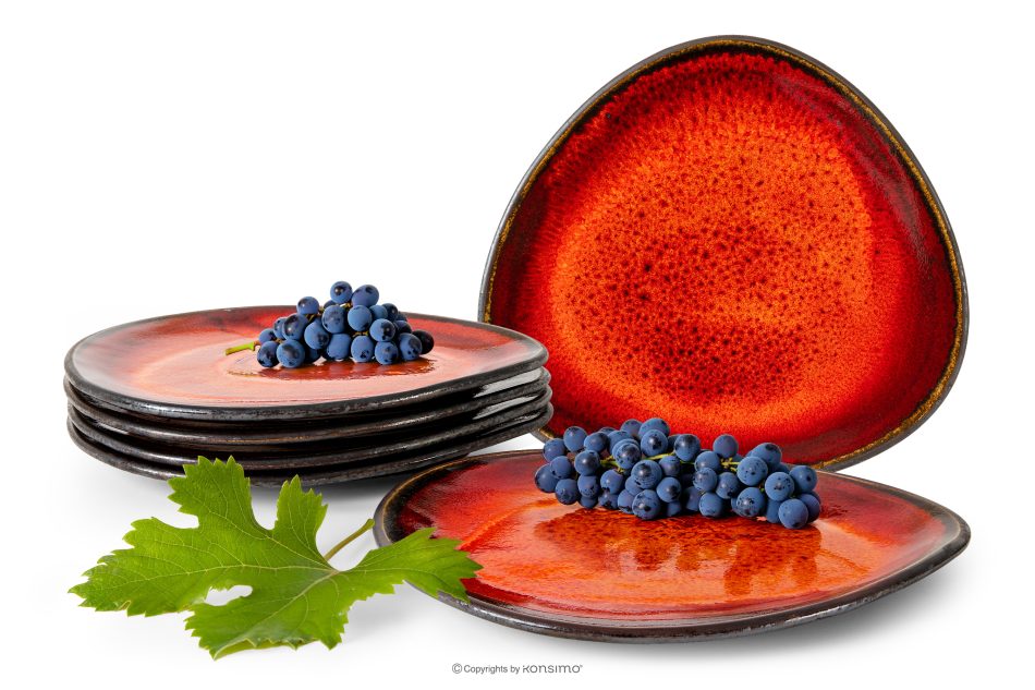 PRIMA Handglasierte Keramik Speiseteller 6 Stück rot rot - Foto 0