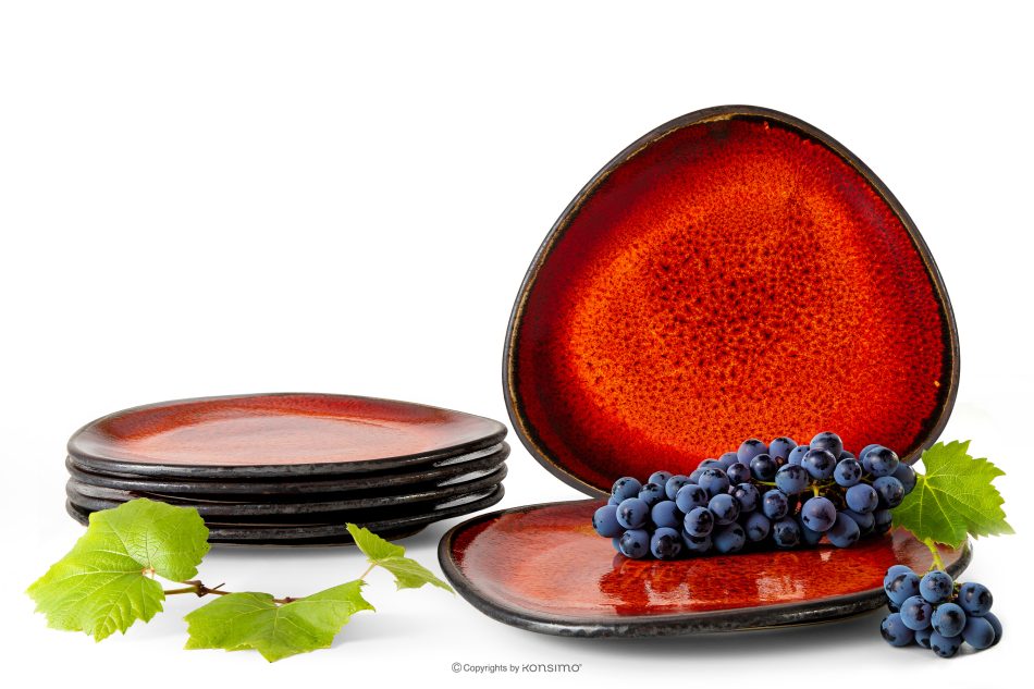 PRIMA Keramischer handglasierter Dessertteller 6 Stück rot rot - Foto 0