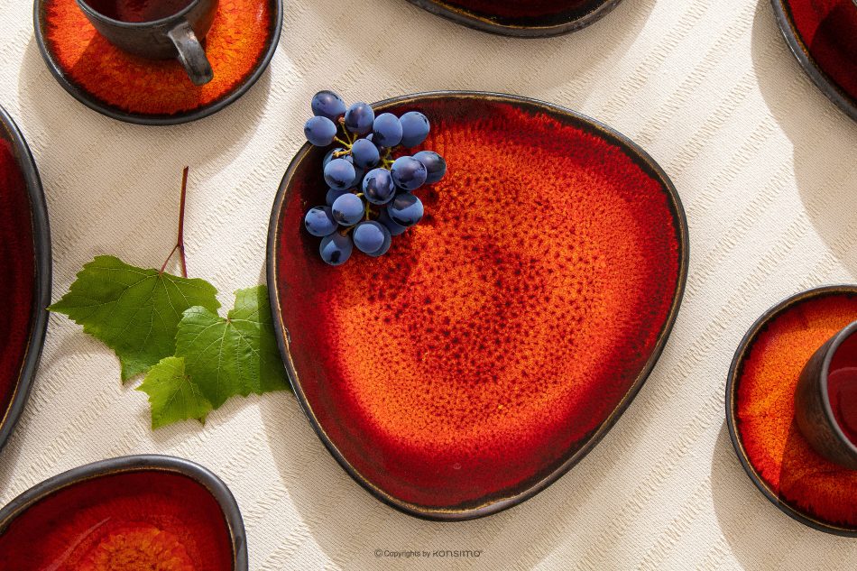 PRIMA Keramischer handglasierter Dessertteller 6 Stück rot rot - Foto 12