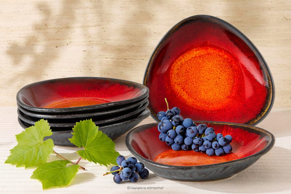 PRIMA Handglasierter Keramik-Tiefteller 6 Stück rot rot - Foto 1