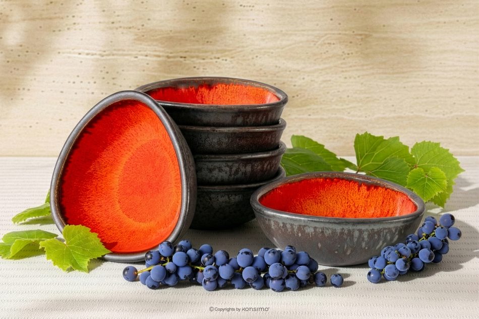 PRIMA Handglasierte Keramikschale 6 Stück rot rot - Foto 1