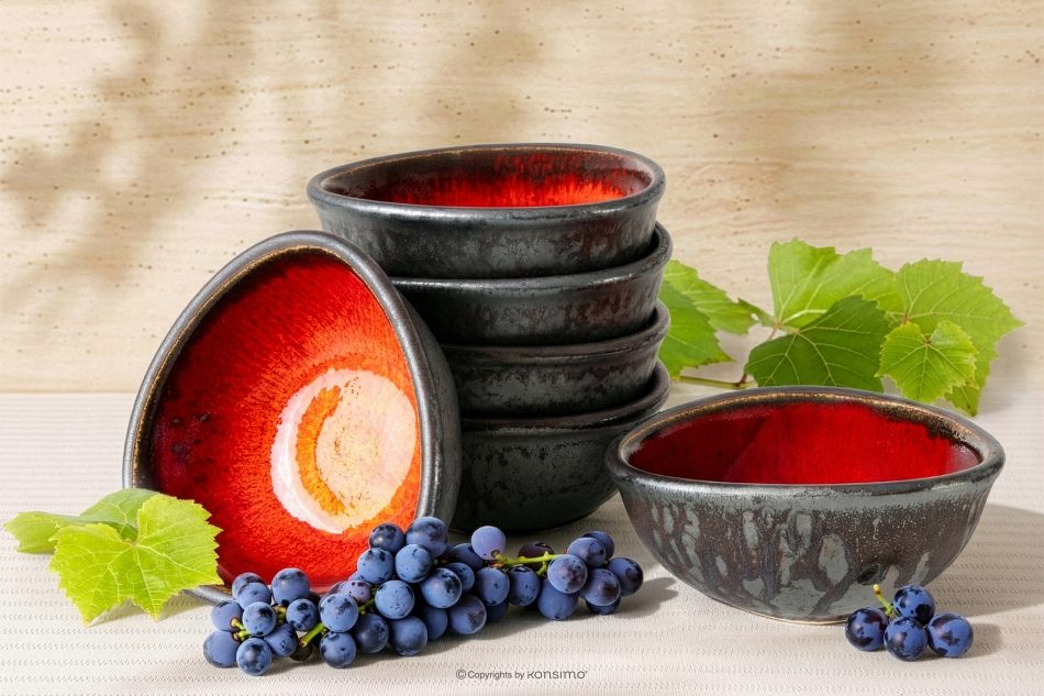 PRIMA Handglasierte Keramik Salatschüssel 6 Stück rot rot - Foto 1