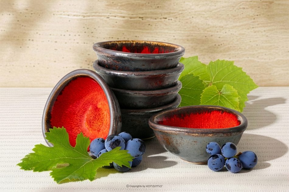 PRIMA Handglasierte Keramik Dip-Schale 6 Stück rot rot - Foto 1