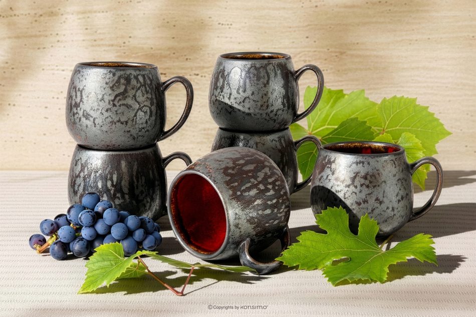 PRIMA Handglasierter Keramikbecher 6 Stück rot rot - Foto 1