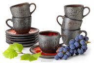 Espressotasse mit Untertasse aus Keramik handglasiert 6 Stück rot