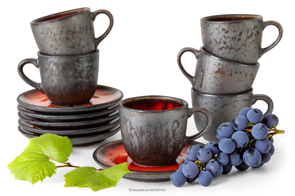 PRIMA Espressotasse mit Untertasse aus Keramik handglasiert 6 Stück rot rot - Foto 0