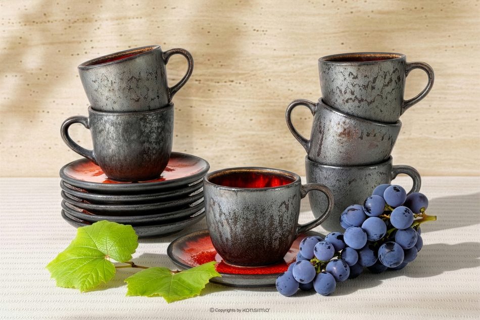 PRIMA Espressotasse mit Untertasse aus Keramik handglasiert 6 Stück rot rot - Foto 1