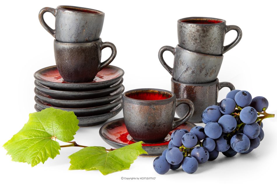 PRIMA Espressotasse mit Untertasse aus Keramik handglasiert 6 Stück rot rot - Foto 0