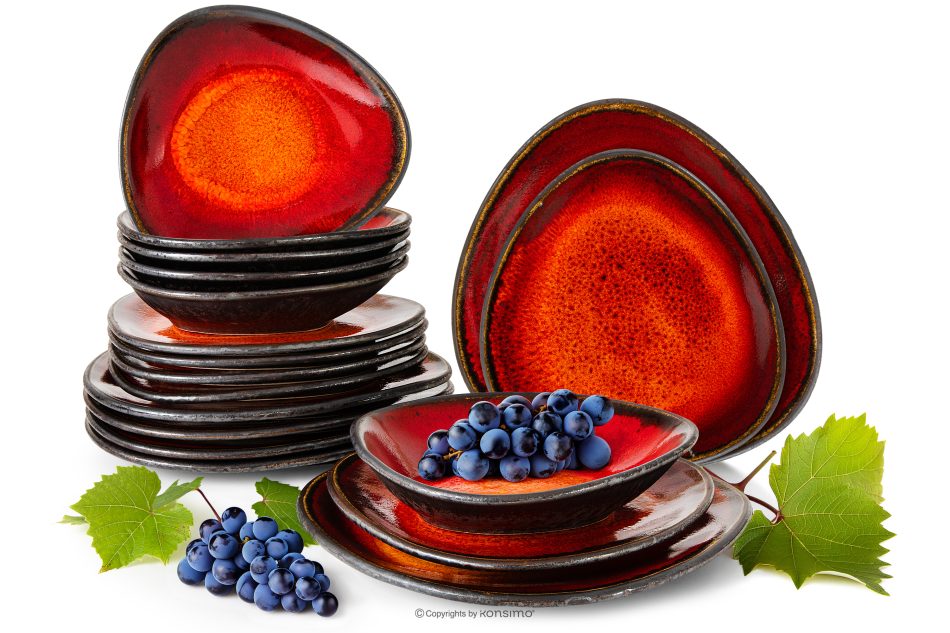 PRIMA Handglasiertes Geschirr-Set 6 Personen (18 tlg.) rot rot - Foto 0