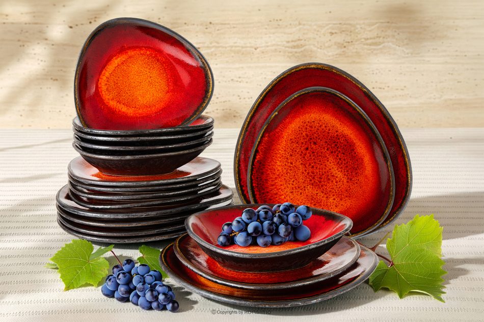 PRIMA Handglasiertes Geschirr-Set 6 Personen (18 tlg.) rot rot - Foto 1