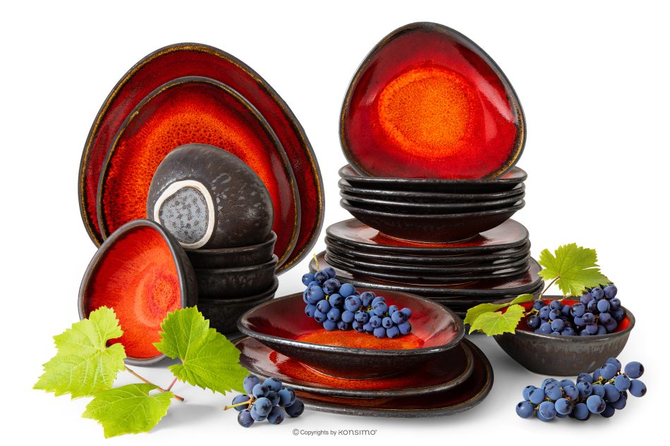 PRIMA Handglasiertes Keramik-Geschirrset 6 Personen (24 tlg.) rot rot - Foto 0