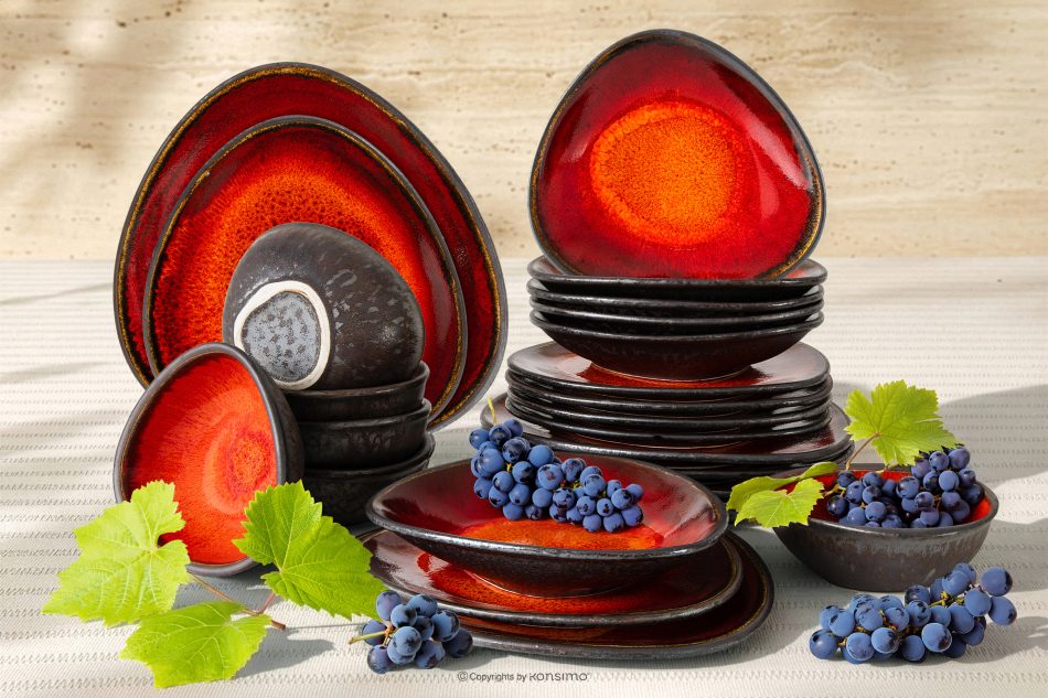 PRIMA Handglasiertes Keramik-Geschirrset 6 Personen (24 tlg.) rot rot - Foto 1